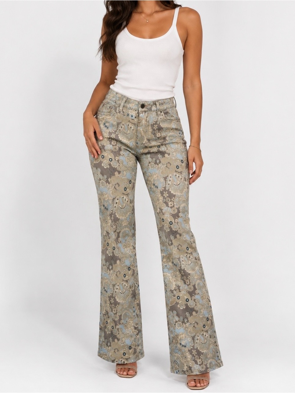 Vintage Paisley Flare Pants in Light Blue and Gray